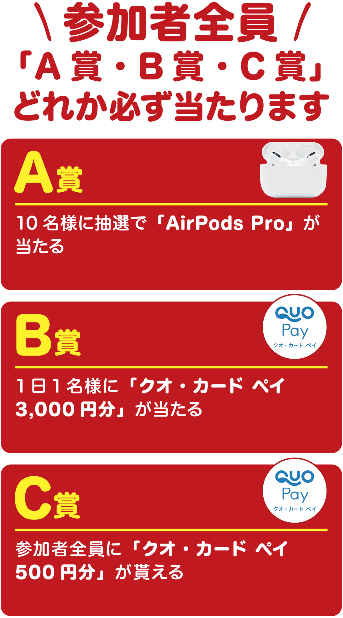 参加者全員!「A賞・B賞・C賞」どれか必ず当たります。